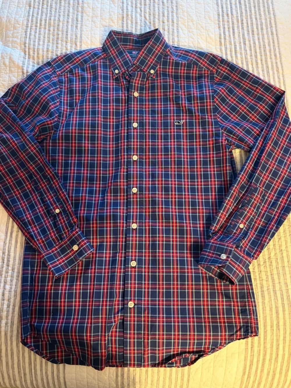 Vineyard Vines Navy and Red Plaid Button-Down Shirt